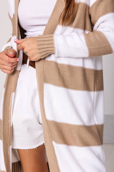 Кардиган женский бежевый с добавлением льна для демисезона Romgil 715ХТЗ бежевый,белый - фото 4