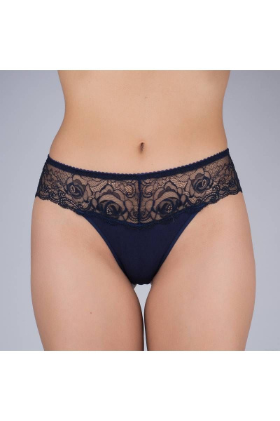 Трусы из хлопкового трикотажа с кружевной отделкой Verally 157-4 темно-синий - фото 1
