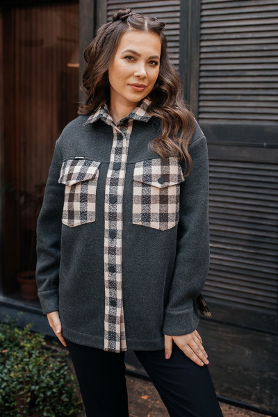 Рубашка оверсайз из трикотажа с манжетами Мода Юрс 2772 серый_клетка - фото 1