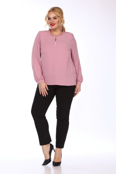 Блуза прямого силуэта из текстиля с бусинами и воротником SOVITA 784 розовый - фото 2