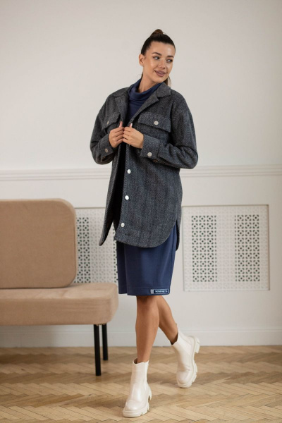 Рубашка из пальтовой ткани с карманами и разрезами Ambera 323 графит - фото 1