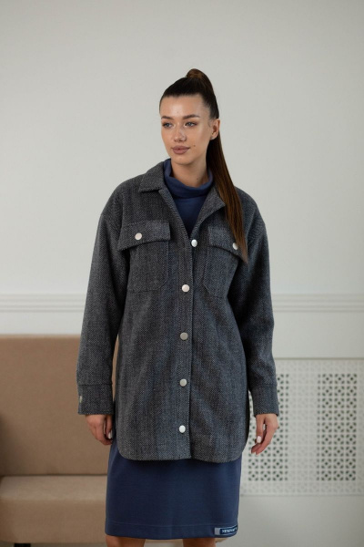 Рубашка из пальтовой ткани с карманами и разрезами Ambera 323 графит - фото 2