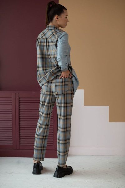 Комбинированная шерстяная рубашка с кокеткой и складками Ambera 303-1 песок - фото 3