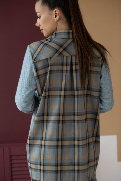 Комбинированная шерстяная рубашка с кокеткой и складками Ambera 303-1 песок - фото 2