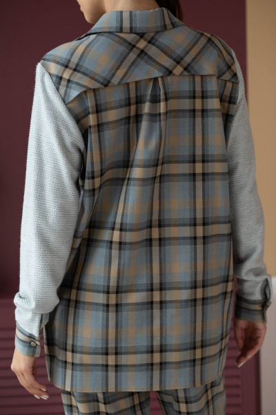 Комбинированная шерстяная рубашка с кокеткой и бантом Ambera 303-2 песок - фото 2