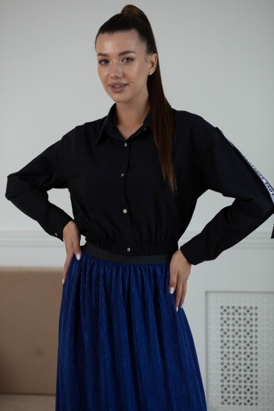 Укороченная хлопковая рубашка из текстиля с резинкой Ambera 313 черный - фото 2