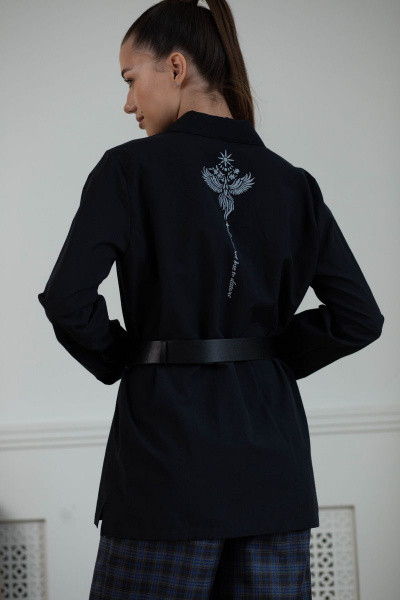 Удлиненная хлопковая рубашка свободного кроя с принтом Ambera 334 черный - фото 2