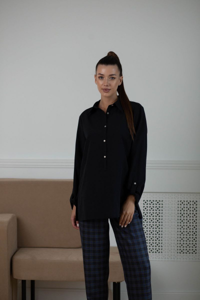 Удлиненная хлопковая рубашка свободного кроя с принтом Ambera 334 черный - фото 4