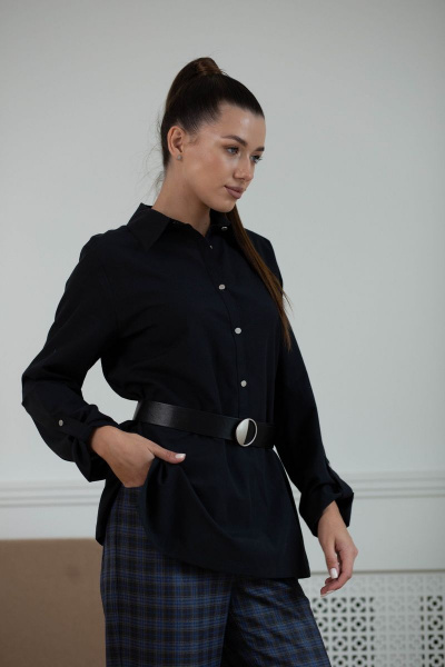 Удлиненная хлопковая рубашка свободного кроя с принтом Ambera 334 черный - фото 1