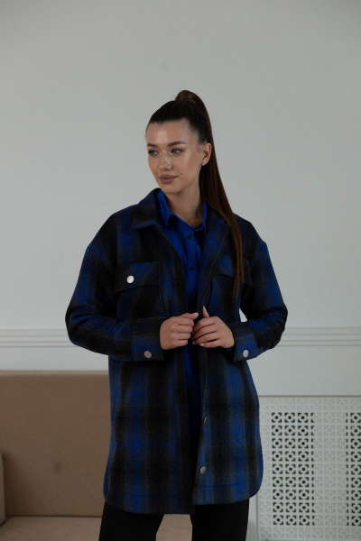 Рубашка шерстяная из пальтовой ткани со разрезами Ambera 323 индиго - фото 3