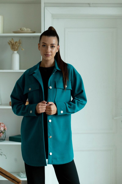 Рубашка из шерстяной пальтовой ткани с карманами Ambera 323 бирюза - фото 6