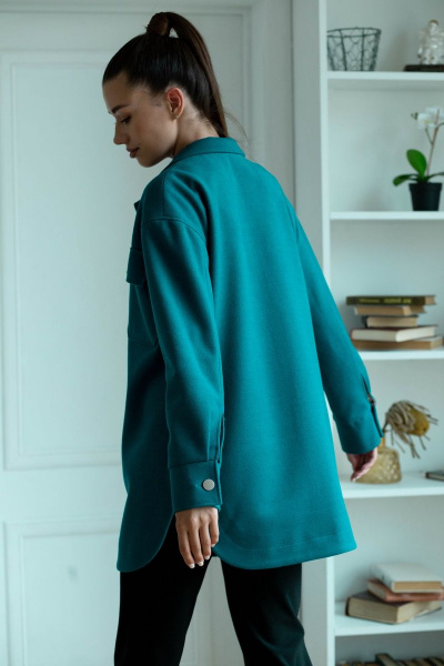 Рубашка из шерстяной пальтовой ткани с карманами Ambera 323 бирюза - фото 2