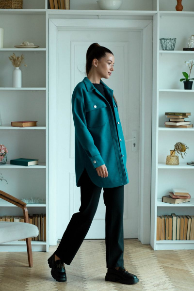 Рубашка из шерстяной пальтовой ткани с карманами Ambera 323 бирюза - фото 5