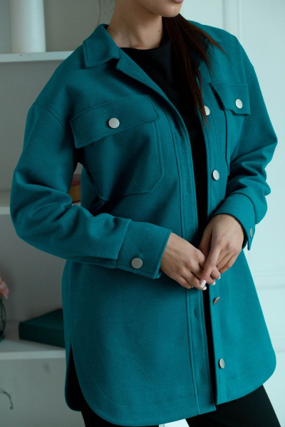 Рубашка из шерстяной пальтовой ткани с карманами Ambera 323 бирюза - фото 3