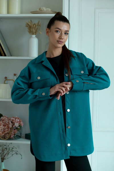 Рубашка из шерстяной пальтовой ткани с карманами Ambera 323 бирюза - фото 1