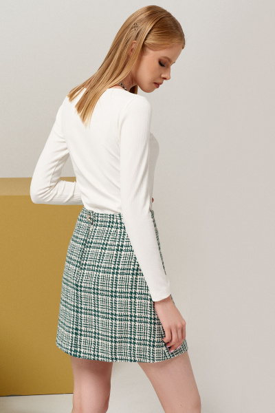 юбка трапеция из твида короткая для офисных образов Панда 105850w зеленый - фото 2