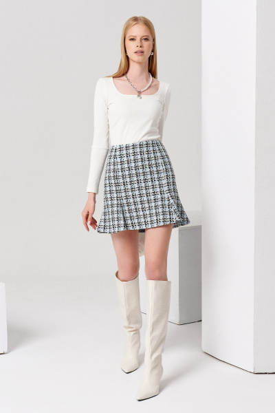 юбка из хлопка с защипами в а-форме для межсезонья Панда 127950w голубой - фото 1