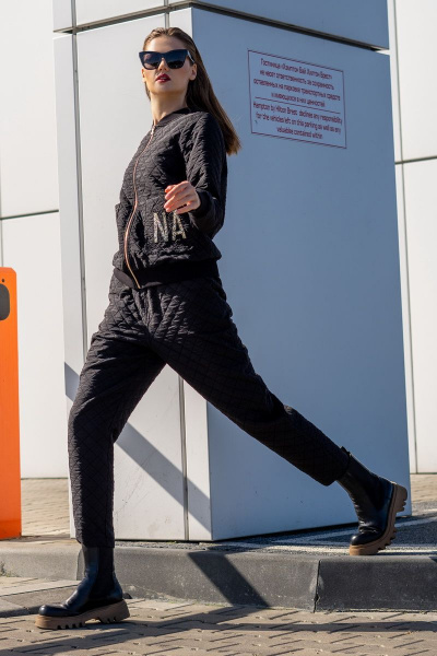 Черный костюм бомбер и брюки из текстиля, на каждый день Luna 055 черный - фото 10