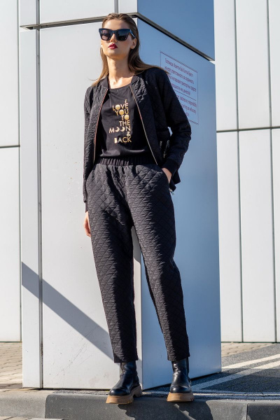 Черный костюм бомбер и брюки из текстиля, на каждый день Luna 055 черный - фото 9