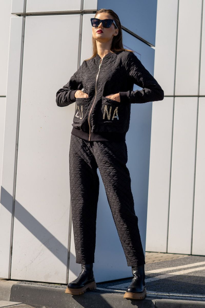 Черный костюм бомбер и брюки из текстиля, на каждый день Luna 055 черный - фото 1
