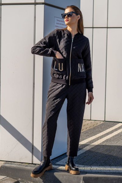 Черный костюм бомбер и брюки из текстиля, на каждый день Luna 055 черный - фото 7