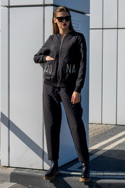 Черный костюм бомбер и брюки из текстиля, на каждый день Luna 055 черный - фото 6
