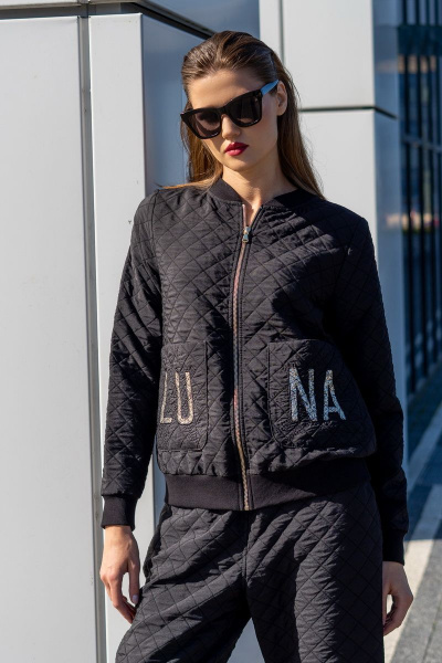 Черный костюм бомбер и брюки из текстиля, на каждый день Luna 055 черный - фото 5