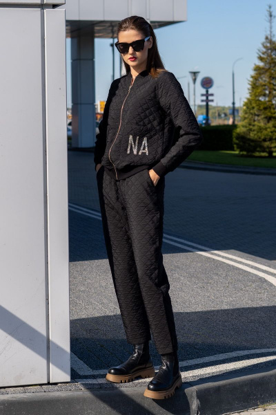 Черный костюм бомбер и брюки из текстиля, на каждый день Luna 055 черный - фото 4