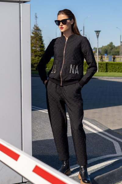 Черный костюм бомбер и брюки из текстиля, на каждый день Luna 055 черный - фото 2