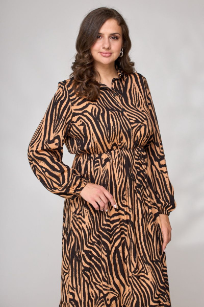 Платье миди с воланами, эластычная линия и кокеткой Andina city 8002 зебра - фото 4