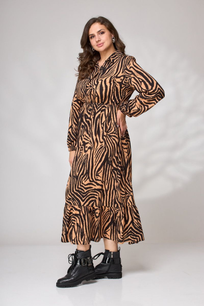 Платье миди с воланами, эластычная линия и кокеткой Andina city 8002 зебра - фото 1