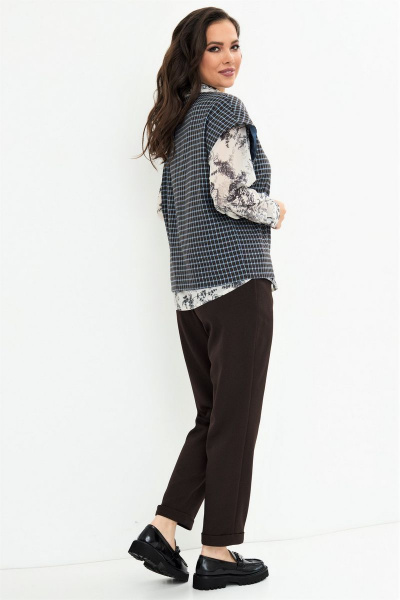 Блуза, брюки, жилет Магия моды 2133 голубая_клетка+шоколад - фото 5