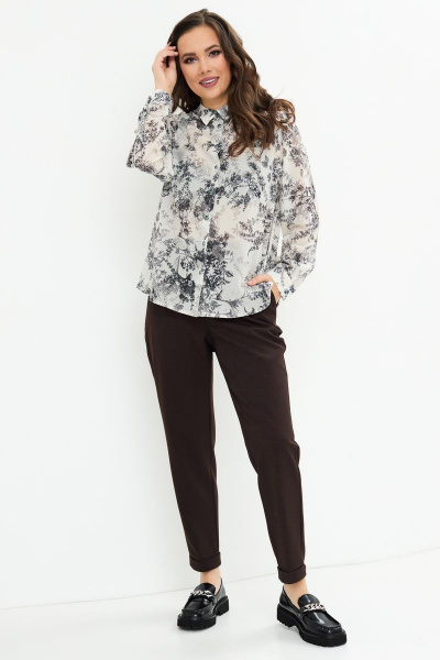 Блуза, брюки, жилет Магия моды 2133 голубая_клетка+шоколад - фото 2