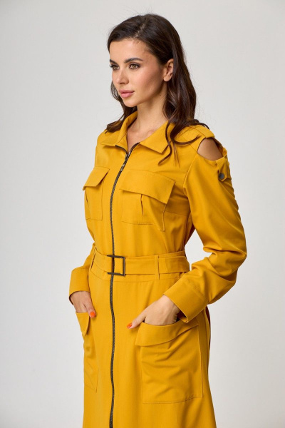 Милитари платье на молнии с карманами и поясом Anelli 1236 оранж - фото 3