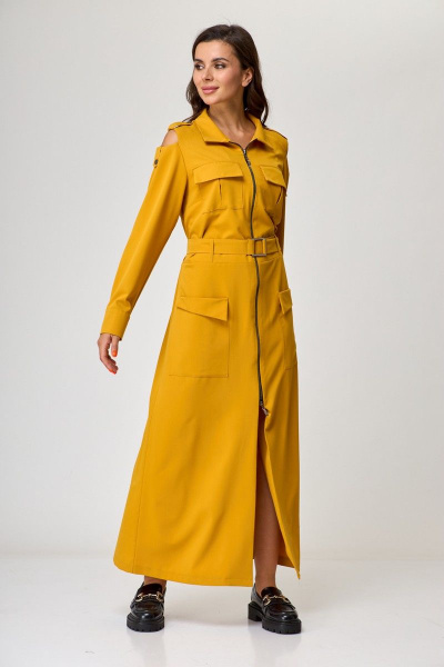 Милитари платье на молнии с карманами и поясом Anelli 1236 оранж - фото 1