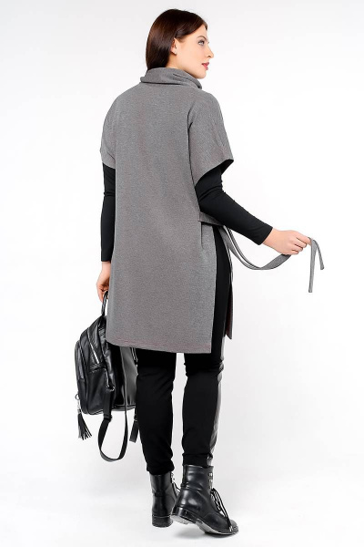 Туника свободного силуэта с воротником-хомутом из трикотажа La rouge 90172 графит - фото 4