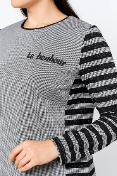 Туника прямого силуэта из трикотажа и полотна с печатями La rouge 90012 серый-(гусиная-лапка) - фото 5