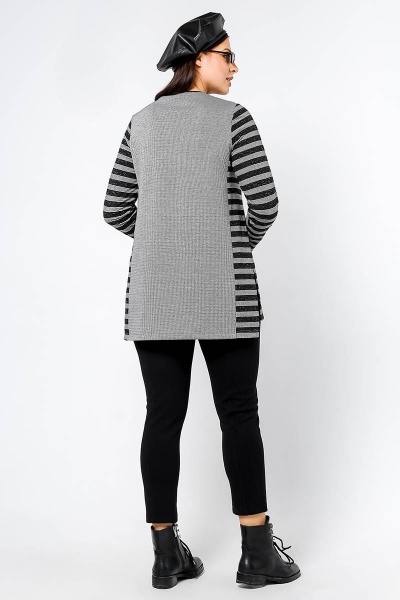 Туника прямого силуэта из трикотажа и полотна с печатями La rouge 90012 серый-(гусиная-лапка) - фото 4