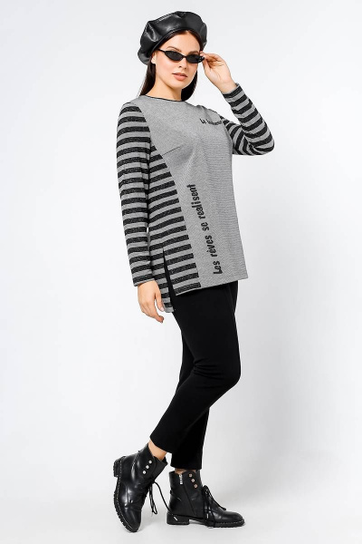 Туника прямого силуэта из трикотажа и полотна с печатями La rouge 90012 серый-(гусиная-лапка) - фото 3