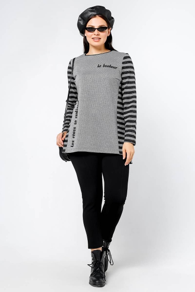 Туника прямого силуэта из трикотажа и полотна с печатями La rouge 90012 серый-(гусиная-лапка) - фото 2