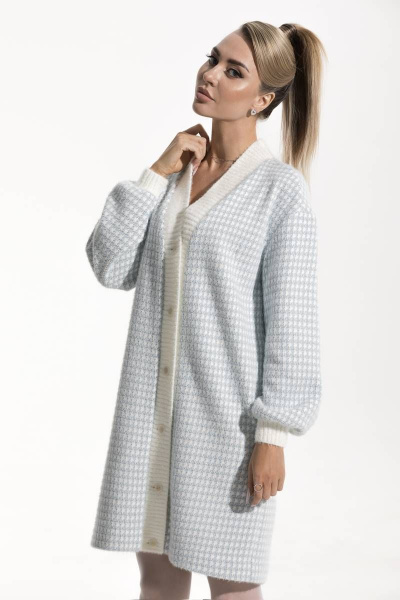 Демисезонный кардиган из трикотажа с геометричным узором Golden Valley 3055 голубой - фото 1