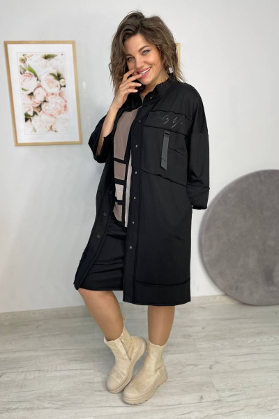 Черный кардиган прямого силуэта из трикотажа с декоративными швами Rumoda 2019/1 черный - фото 8