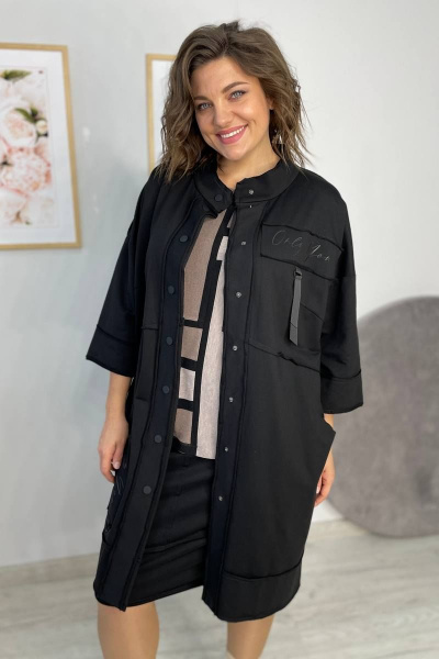 Черный кардиган прямого силуэта из трикотажа с декоративными швами Rumoda 2019/1 черный - фото 6