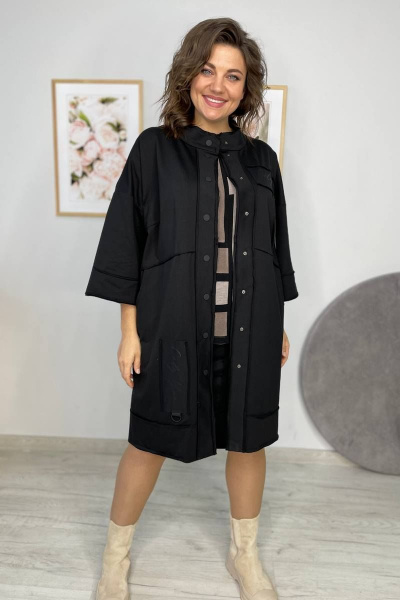 Черный кардиган прямого силуэта из трикотажа с декоративными швами Rumoda 2019/1 черный - фото 3