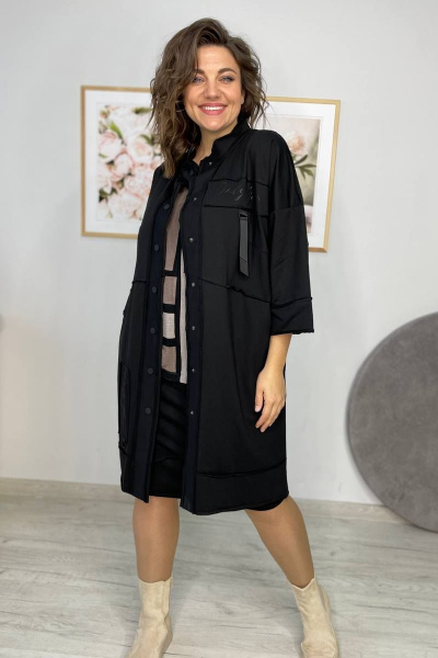 Черный кардиган прямого силуэта из трикотажа с декоративными швами Rumoda 2019/1 черный - фото 2