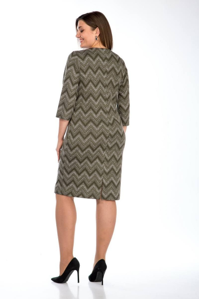 Платье полупрямое из трикотажа с имитацией жилета и разрезом Lady Style Classic 1677 хаки_с_серым - фото 4