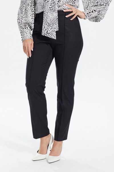 Демисезонные классические черные брюки с заужением MALI 322-075 черный/полоска - фото 5