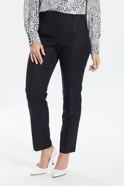 Демисезонные классические черные брюки с заужением MALI 322-075 черный/полоска - фото 4