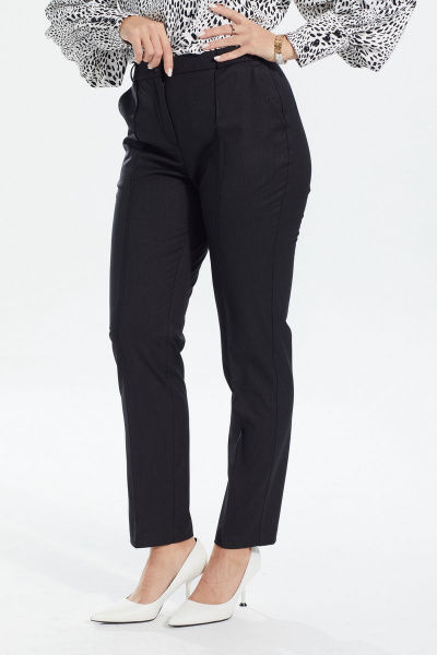 Демисезонные классические черные брюки с заужением MALI 322-075 черный/полоска - фото 1