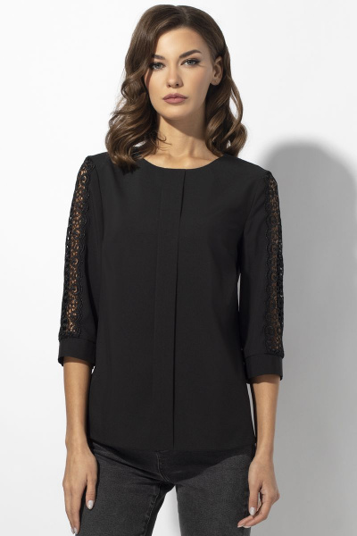 Блуза из текстиля с воротом и пуговицей на спинке VIZAVI 680 черный - фото 3